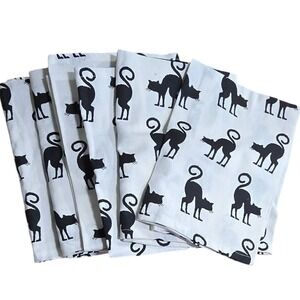CYNTHIA ROWLEY 6 napkin tea dish towels set ivory black arched cats silhouette